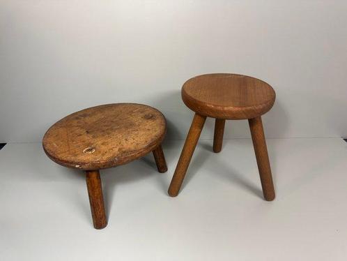 Kruk - Hout - Twee Vintage Houten Melkkrukken, Antiek en Kunst, Kunst | Designobjecten