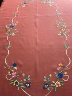 Nappe en lin couleur corail, 16 serviettes assorties,