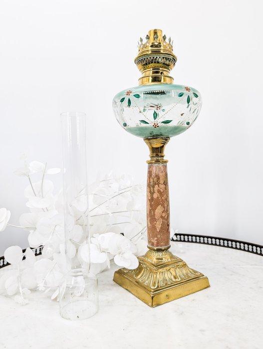 lampe pétrole toupie émaillée de ravissante fleurs -, Antiek en Kunst, Curiosa en Brocante