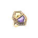 Gouden ring met citrien, amethist en diamant; 0,20 ct. |..., Gebruikt, Overige kleuren, Ophalen of Verzenden, 17 tot 18