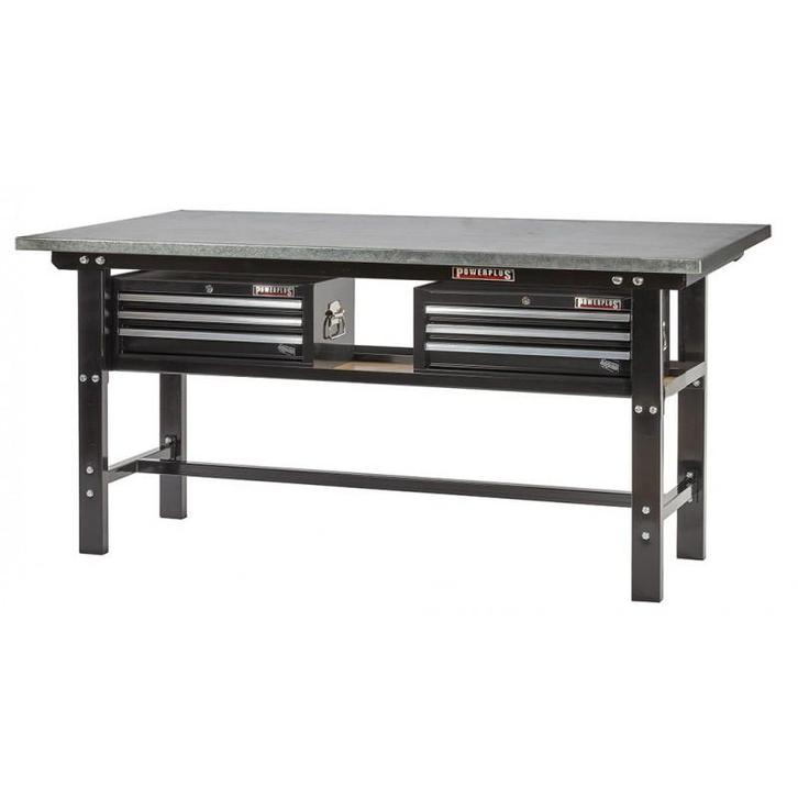 Werkbank zwart 200 cm met zinken werkblad en 2, Doe-het-zelf en Bouw, Werkbanken, Ophalen of Verzenden