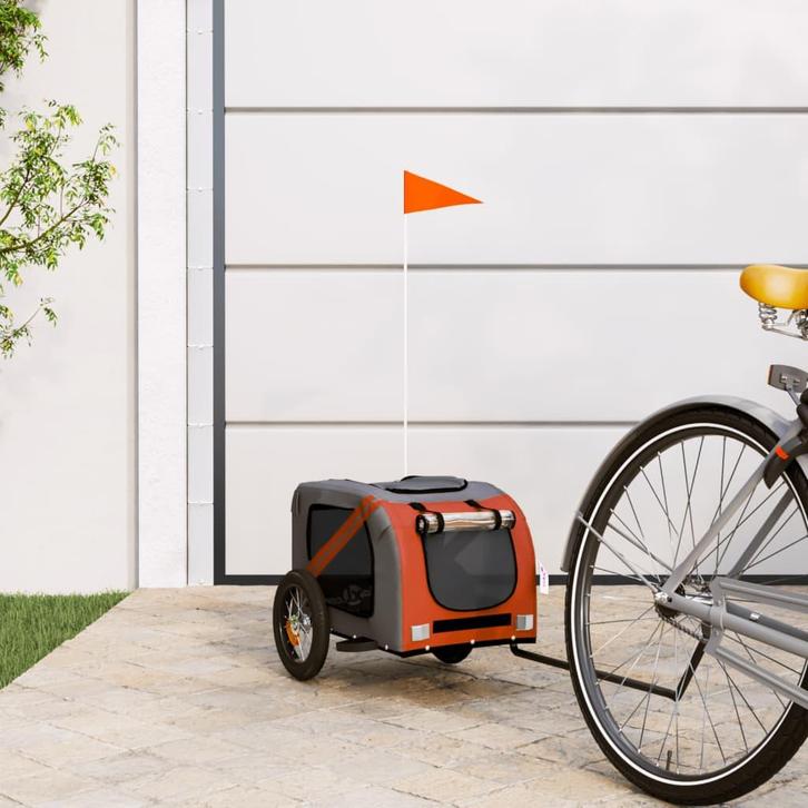 vidaXL Hondenfietstrailer oxford stof en ijzer oranje en, Dieren en Toebehoren, Overige Dieren-accessoires, Nieuw, Verzenden