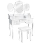Make up tafel met 7 laden, spiegel en krukje - wit, Huis en Inrichting, Tafels | Kaptafels, Nieuw, Verzenden