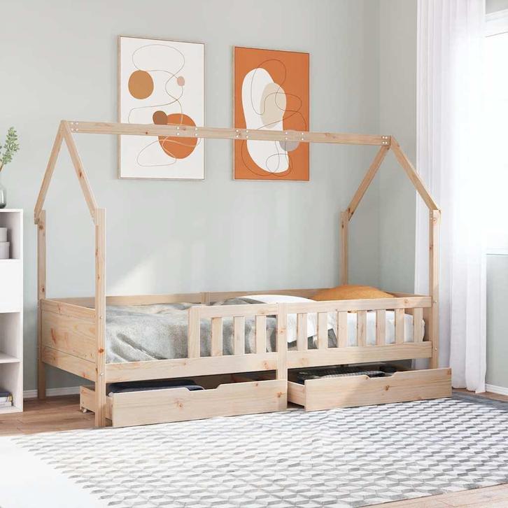 vidaXL Kinderbedframe met lades 90x190 cm massief grenenhout, Huis en Inrichting, Slaapkamer | Bedden, Nieuw, Verzenden