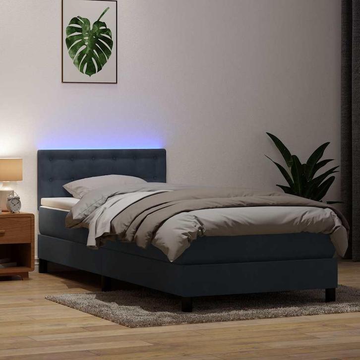 vidaXL Boxspring met matras en LED fluweel donkergrijs, Huis en Inrichting, Slaapkamer | Bedden, Nieuw, Verzenden