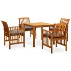 vidaXL 5-delige Tuinset met kussens massief acaciahout, Tuin en Terras, Verzenden, Nieuw, Tuinset