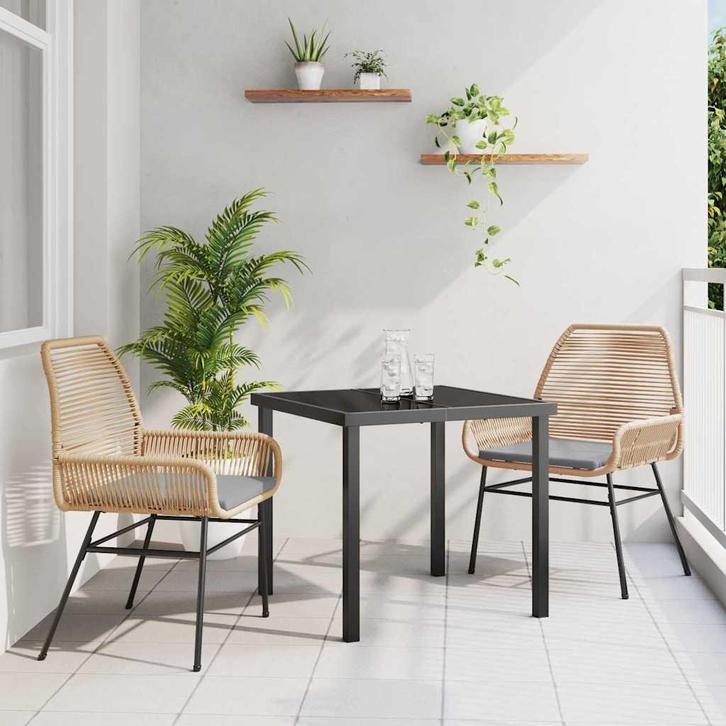 vidaXL Tuin Eettafel Set 3 pcs Bruin poly rattan, Tuin en Terras, Tuinsets en Loungesets, Nieuw, Verzenden