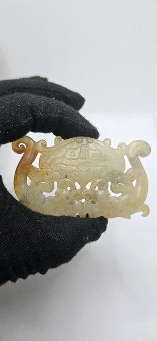 Dubbele draken Hongshan hanger amulet en natuurlijke jade, Antiek en Kunst, Curiosa en Brocante