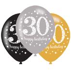 Ballonnen 30 Jaar Happy Birthday 27,5cm 6st, Nieuw, Verzenden