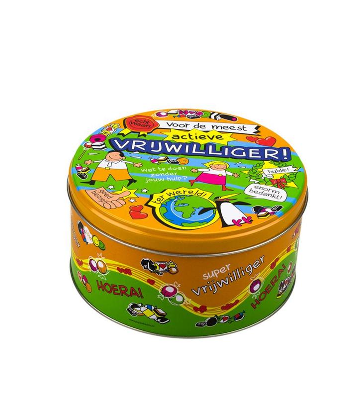 Snoeptrommel Vrijwilliger 14cm, Hobby en Vrije tijd, Feestartikelen, Nieuw, Verzenden