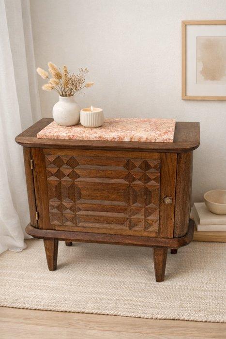 Bijzettafel - Hout, Marmer - Bijzetkastje met Marmeren Blad, Antiek en Kunst, Curiosa en Brocante