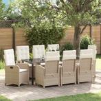 vidaXL Tuin Eettafel Set met kussen 9 pcs Beige poly rattan, Tuin en Terras, Verzenden, Nieuw