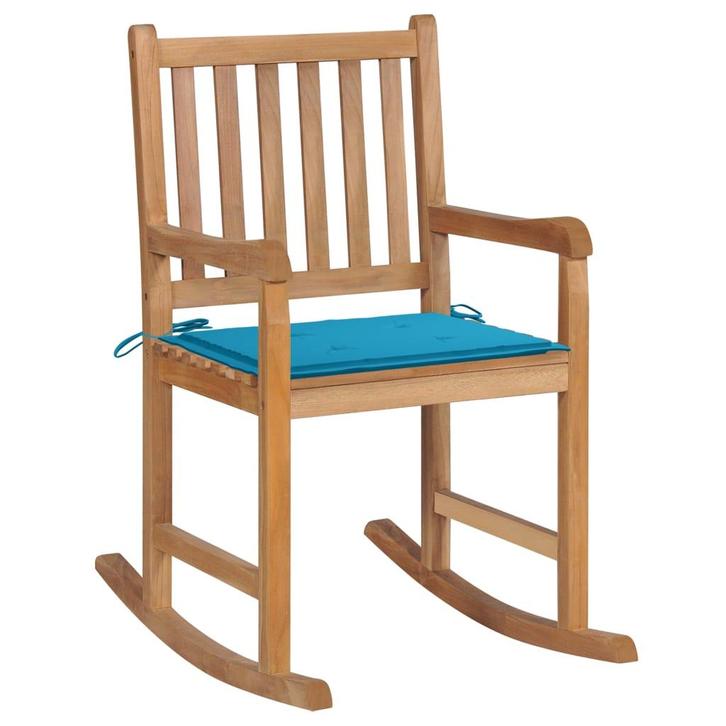 vidaXL Schommelstoel met blauw kussen massief teakhout, Tuin en Terras, Tuinstoelen, Nieuw, Verzenden