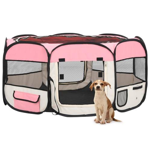 vidaXL Hondenren inklapbaar met draagtas 145x145x61 cm roze, Animaux & Accessoires, Caisses pour chiens, Envoi