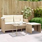 vidaXL 3-delige Loungeset met kussens poly rattan beige, Tuin en Terras, Verzenden, Nieuw