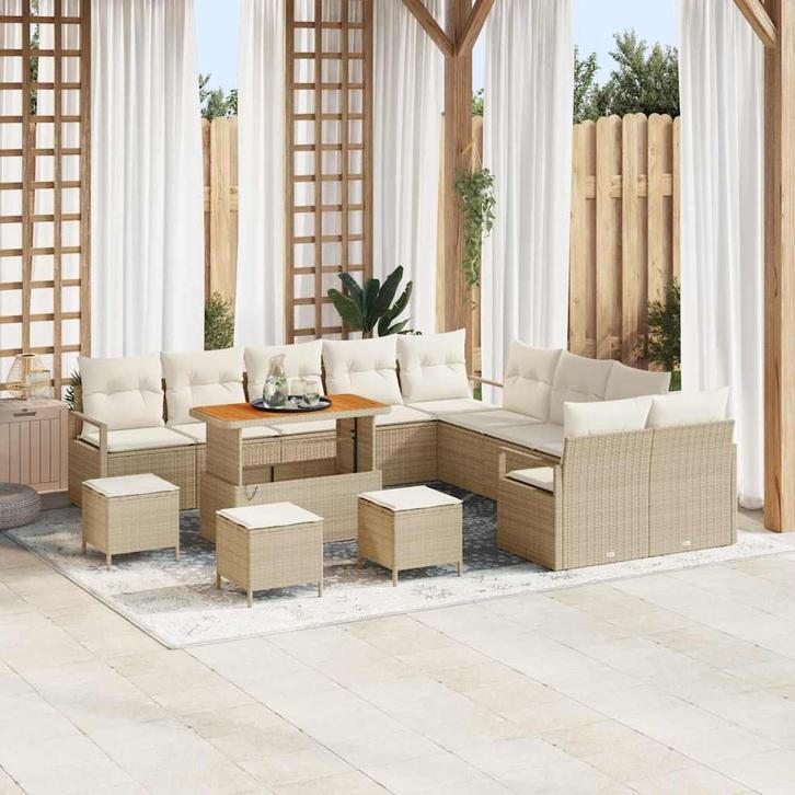 vidaXL Tuinbank Set met kussen met opslag 14 pcs Beige en, Tuin en Terras, Tuinsets en Loungesets, Nieuw, Verzenden
