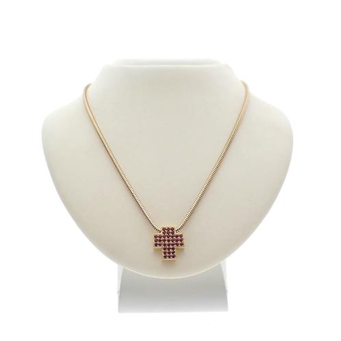 Gouden slangenschakel ketting met robijnen | 42,5 cm, Handtassen en Accessoires, Kettingen, Overige kleuren, Gebruikt, Met edelsteen