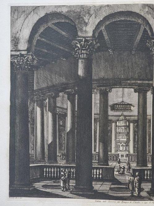Luigi Rossini (1790–1857) - veduta dellInterno del Tempio, Antiek en Kunst, Antiek | Overige Antiek