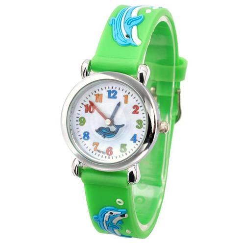 Fako® - Kinderhorloge - 3D - Dolfijntjes - Groen, Handtassen en Accessoires, Horloges | Kinderen, Verzenden