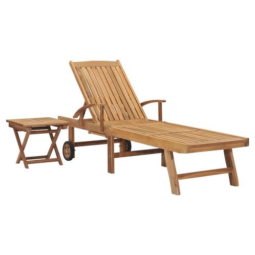 vidaXL Chaise longue avec table Bois de teck solide, Jardin & Terrasse, Chaises longues, Neuf, Envoi