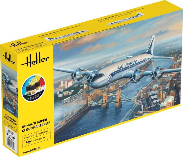 Heller 56315 STARTER KIT DC6 Super Cloudmaster AF Bouwpakket, Hobby en Vrije tijd, Modelbouw | Vliegtuigen en Helikopters, Nieuw