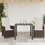vidaXL 3-delige Bistroset met kussens poly rattan bruin, Tuin en Terras, Tuinsets en Loungesets, Verzenden, Nieuw