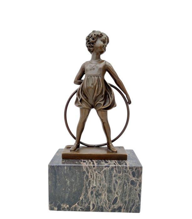 sculptuur, Girl with hoop - 26 cm - Brons, Marmer, Antiek en Kunst, Curiosa en Brocante