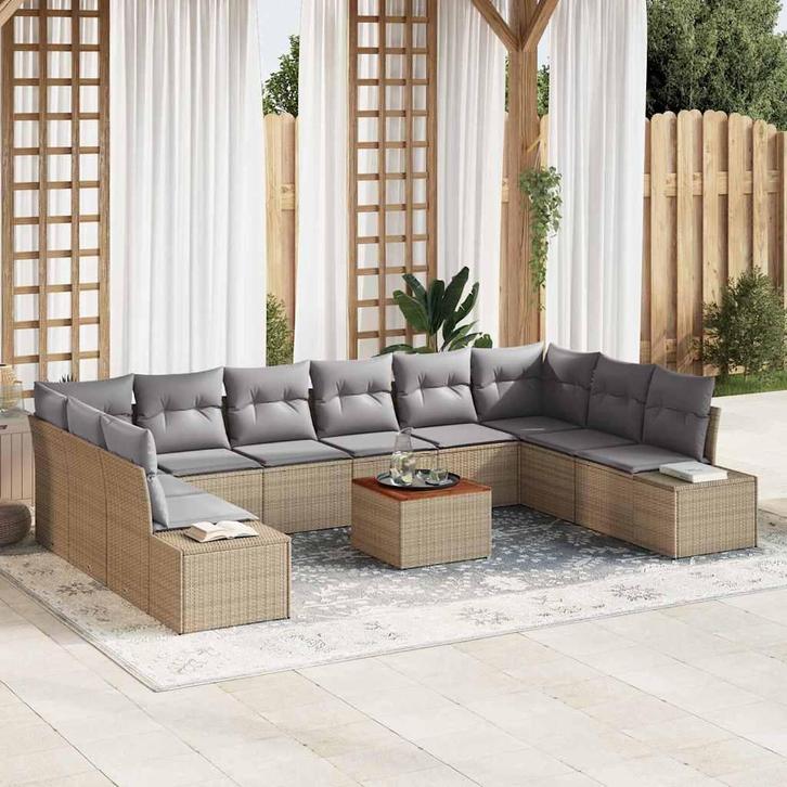 vidaXL Tuinbank Set 11 pcs beige en lichtgrijs, Tuin en Terras, Tuinsets en Loungesets, Nieuw, Verzenden