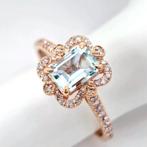 14 karaat Rosé goud - Ring - 1.00 ct Aquamarijn - Diamant