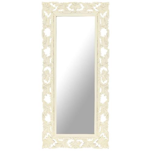 vidaXL Spiegel handgesneden 110x50 cm massief mangohout wit, Huis en Inrichting, Woonaccessoires | Spiegels, Nieuw, Verzenden