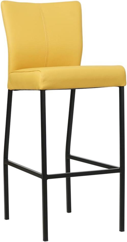 Gele leren moderne barkruk - poot vierkant zwart - Toledo, Huis en Inrichting, Barkrukken, 90 cm of meer, Met voetsteun, 1 kruk