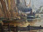 Europese school (XIX) - Barcas en el muelle, Antiek en Kunst