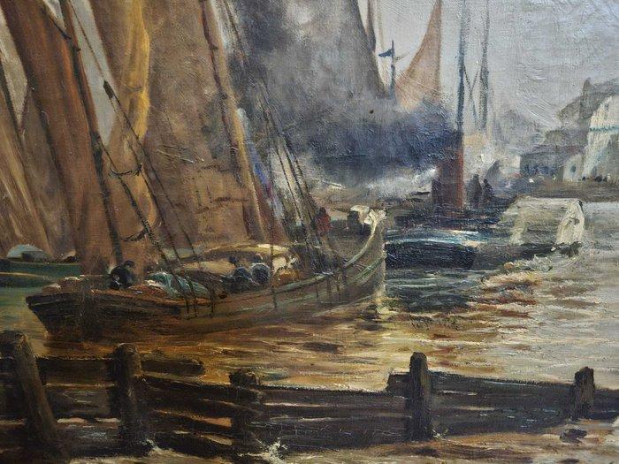 Europese school (XIX) - Barcas en el muelle, Antiek en Kunst, Kunst | Schilderijen | Klassiek