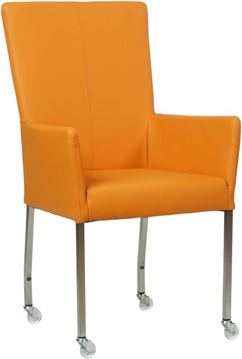Oranje leren moderne eetkamerstoel - met armleuning poot, Huis en Inrichting, Stoelen, Nieuw, Eén, Leer, Ophalen of Verzenden