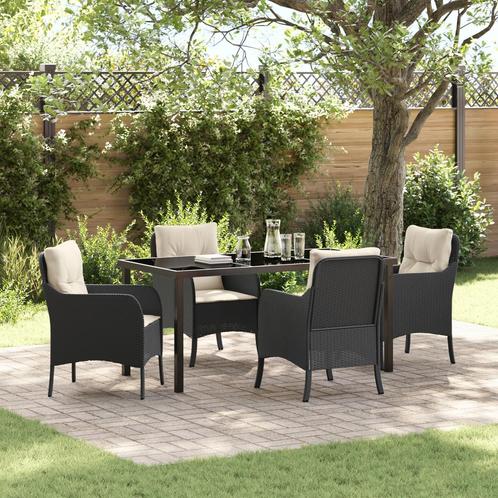 vidaXL 5-delige tuinset met kussens in zwart poly rattan, Tuin en Terras, Tuinstoelen, Nieuw, Verzenden