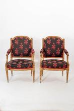 Fauteuil (2) - Verguld hout, Stoffa - Luigi XVI