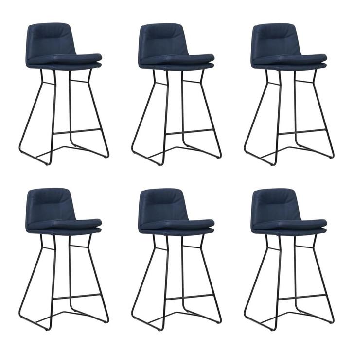 Set van 6 Leren barkruk Candy laag - Hermes Kobalt (blauw), Maison & Meubles, Tabourets de bar, Enlèvement ou Envoi