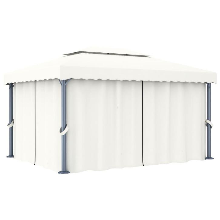 vidaXL Prieel met gordijn 4x3 m aluminium crèmewit, Tuin en Terras, Partytenten, Nieuw, Verzenden