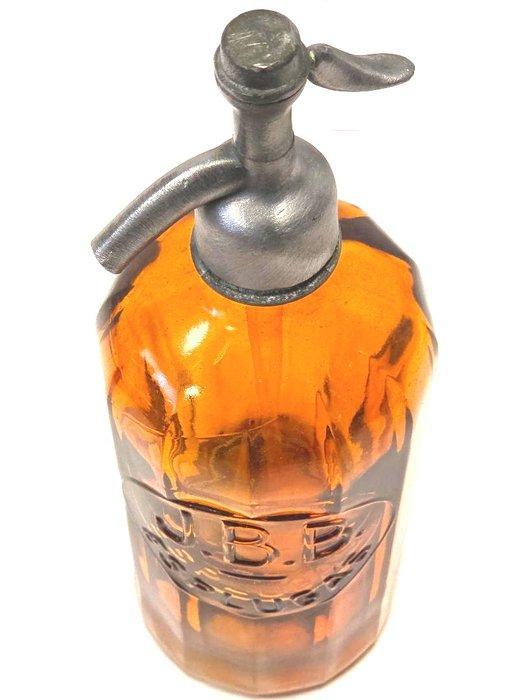 Fles - oud gegraveerde amber sifon, Antiek en Kunst, Antiek | Keukengerei