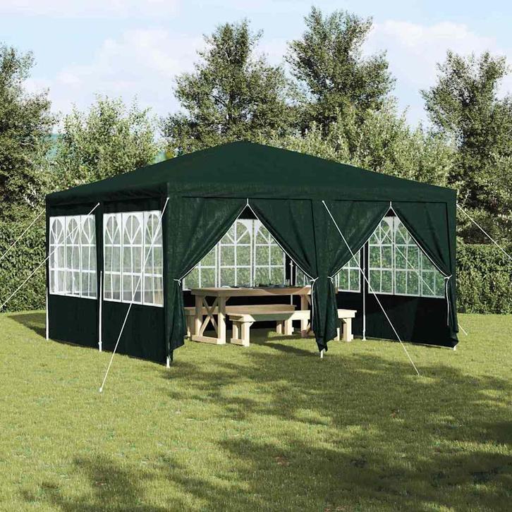 vidaXL Partytent Groen en Wit 400 x 400 x 266 cm Polyester, Tuin en Terras, Partytenten, Nieuw, Verzenden
