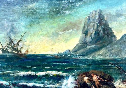 Frank Walton (1840-1928), Attribué(e) à - Tempesta marina -, Antiek en Kunst, Kunst | Schilderijen | Klassiek