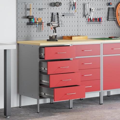 vidaXL Werkbank 2 delig Rood en Grijs Geengineerd Hout en, Doe-het-zelf en Bouw, Werkbanken, Nieuw, Verzenden