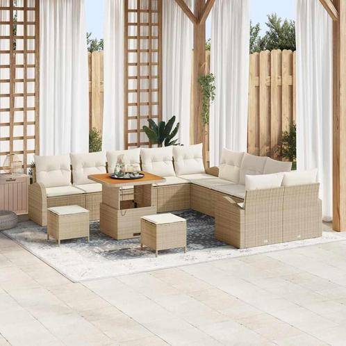 vidaXL 13-delige tuinset met kussens in beige, van poly riet, Tuin en Terras, Tuinsets en Loungesets, Nieuw, Verzenden
