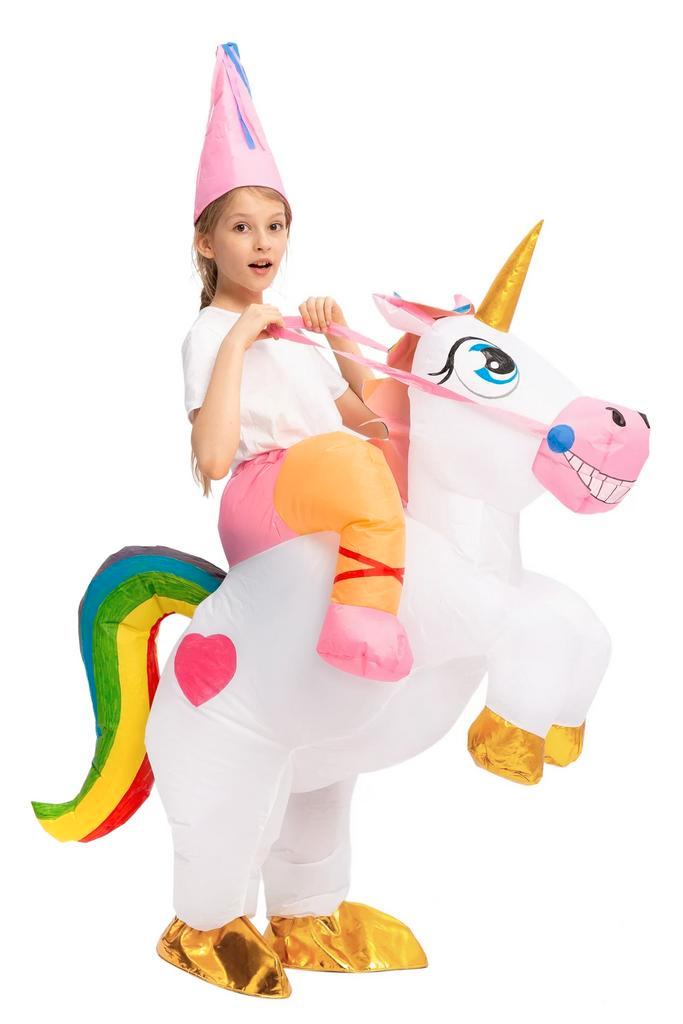 KIMU® Opblaas Kostuum Kinderen Zittend Op Eenhoorn 80 86 92, Kinderen en Baby's, Carnavalskleding en Verkleedspullen, Nieuw, Ophalen of Verzenden
