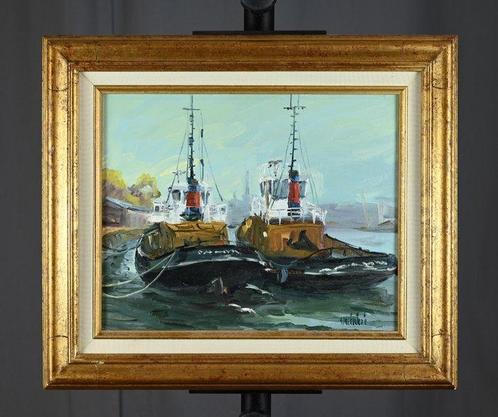 Jean Quemere (né en 1942) - Rouen, remorqueurs à quai, Antiek en Kunst, Kunst | Schilderijen | Klassiek