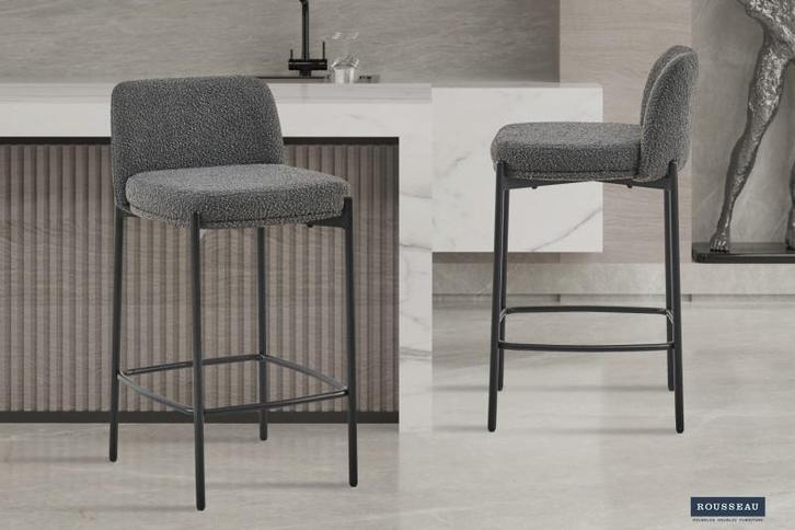 Barstoel Ella Stof Grijs Poten metaal en bekleding Stof, Huis en Inrichting, Stoelen, Grijs, Nieuw, Stof, Ophalen of Verzenden