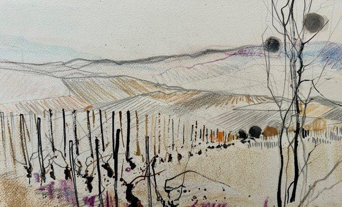 Gilbert Michaud (1948) - Les vignes en Bourgogne - Pastel, Antiek en Kunst, Kunst | Designobjecten