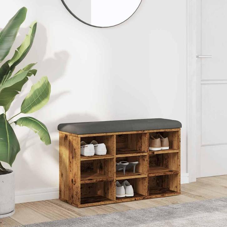 vidaXL Schoenenbank 82x32x50 cm bewerkt hout oud houtkleurig, Huis en Inrichting, Overige Huis en Inrichting, Nieuw, Verzenden