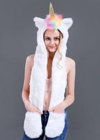Hood Eenhoorn Wit met Regenboog Manen Unicorn Muts Wanten Oo, Kleding | Dames, Ophalen of Verzenden, Nieuw