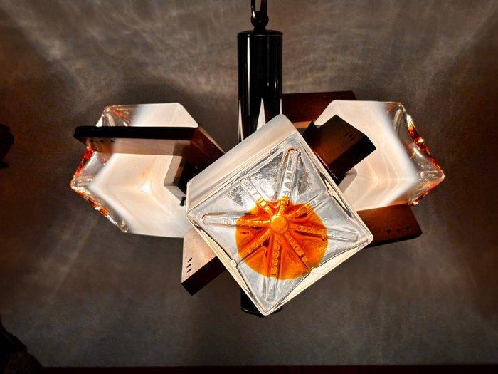 Plafondlamp - Glas, Hout, Metaal - Hanglamp van glas, Antiek en Kunst, Kunst | Designobjecten